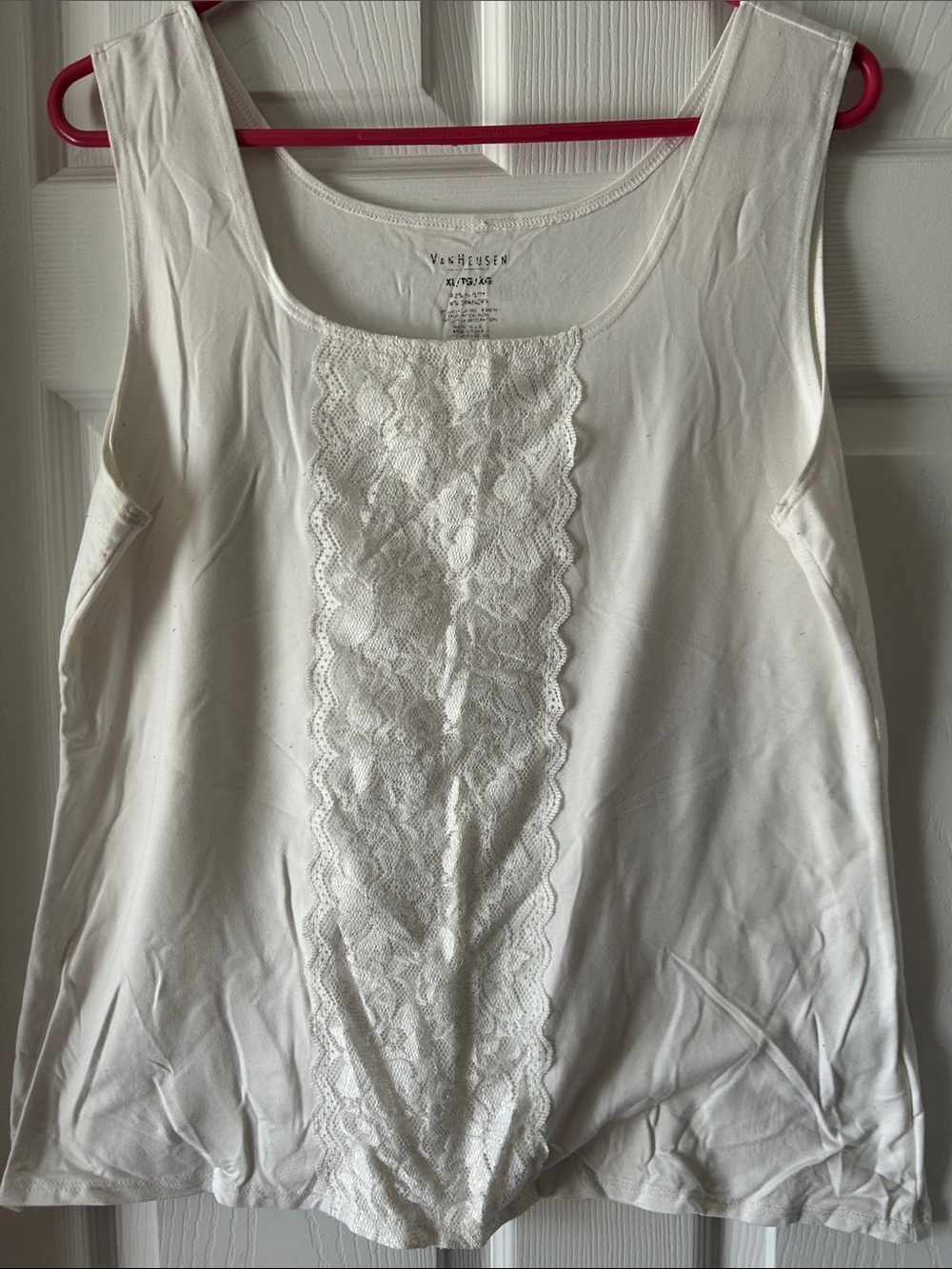 Van Heusen White Lace-Front Scoop Neck Tank